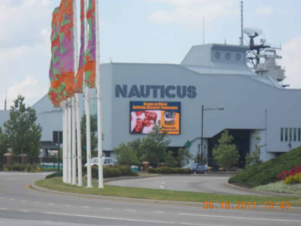 Nauticus aquarium and maritime museum, Norfolk Virginia with Elizabeth River